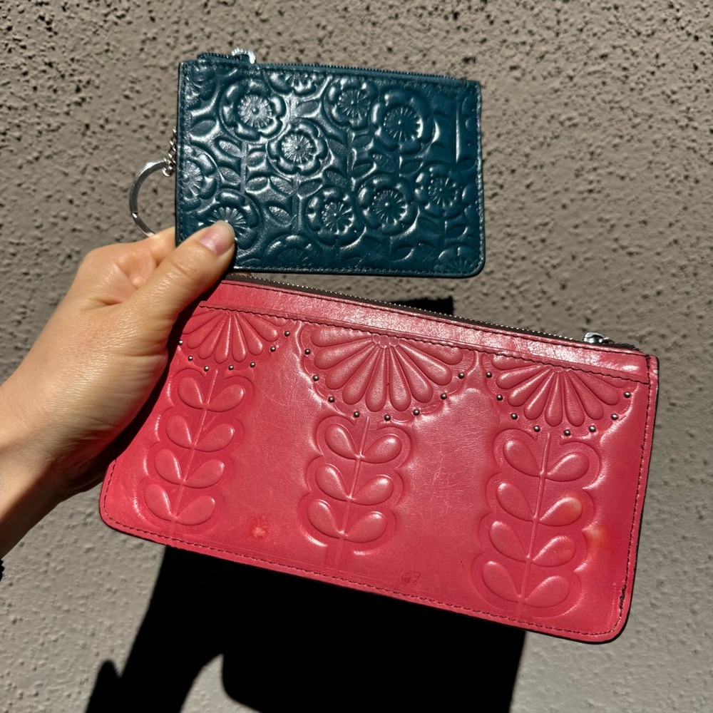 Brighton Debossed Floral Leather Zippered Wallet and Card Holder Set